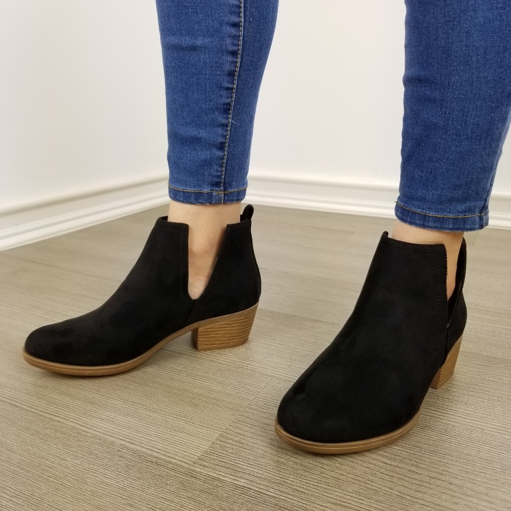 Vegan Suede Cut Open Side Ankle Boots-FF - Picture 6 of 8